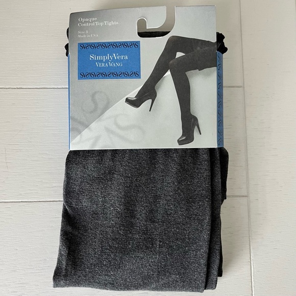 Simply Vera Wang Opaque Grey Heather Control Top Tights Size 3 - Picture 2 of 7